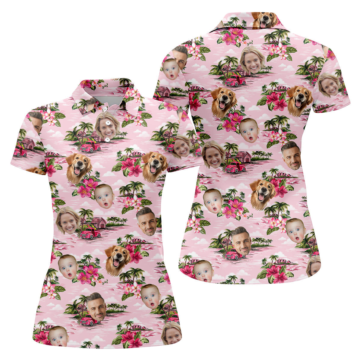 Pink Hawaiian Shirt, Ladies Floral Shirt, Custom Team Shirt, Womens Hawaiian Golf Shirts, Ladies Golf Shirts