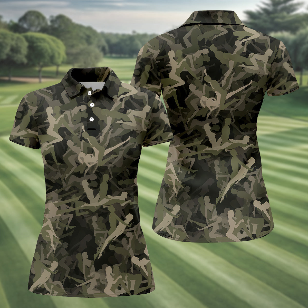 Funny Couple Camo Womens Golf Tops, Unique Gift For Golfer, Ladies Golf Polos