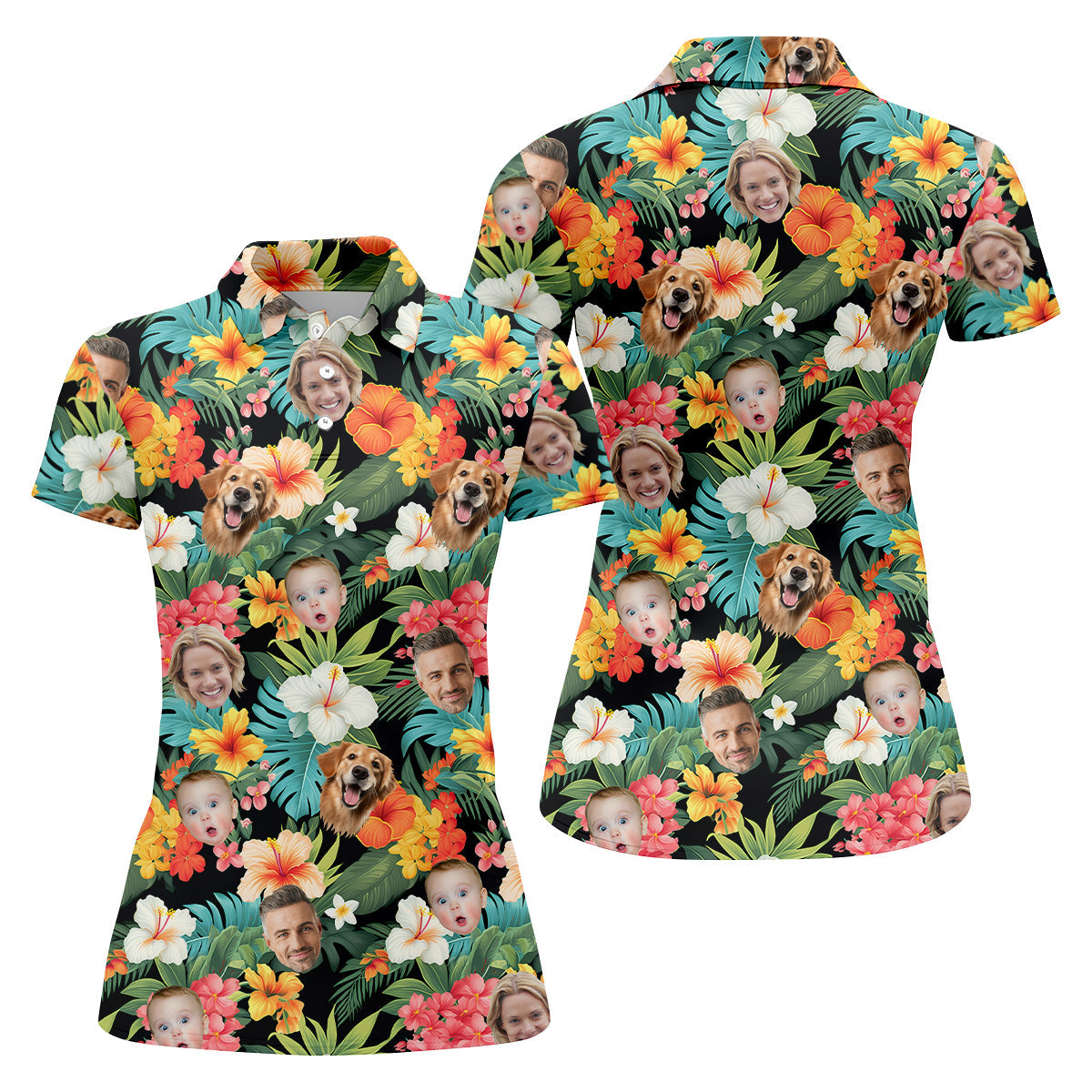 Hibiscus Hawaiian Shirt, Ladies Floral Shirt, Custom Face Shirt, Womens Hawaiian Golf Shirts, Ladies Golf Shirts