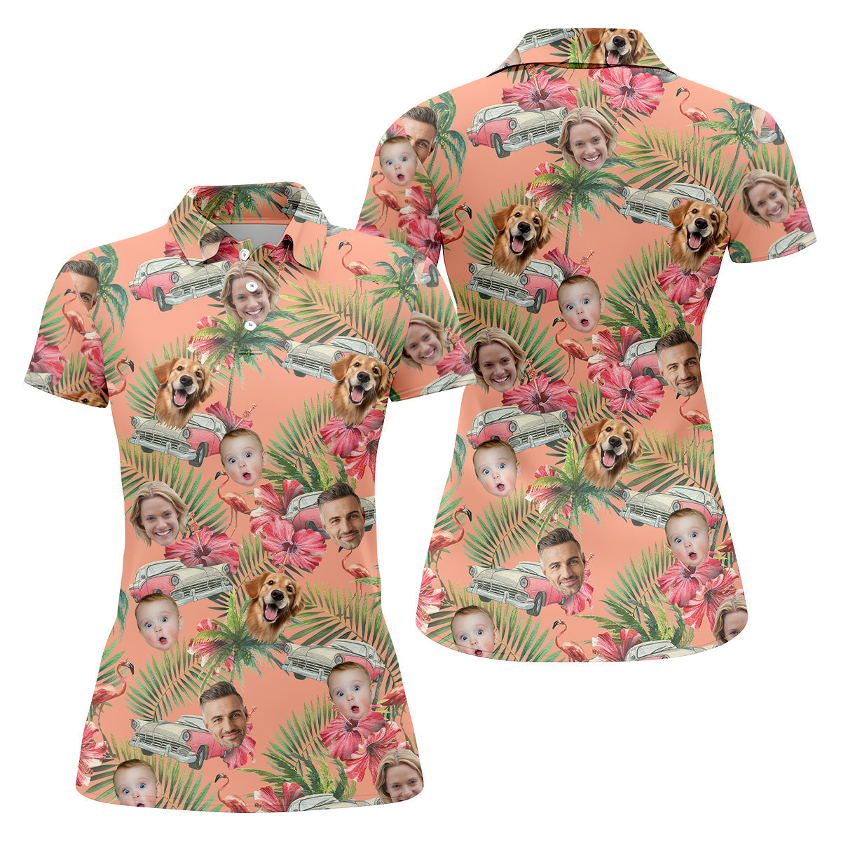 Hibiscus Shirt, Palm Tree Shirt, Pink Hawaiian Tops For Women, Custom Face Shirt, Ladies Golf Shirts