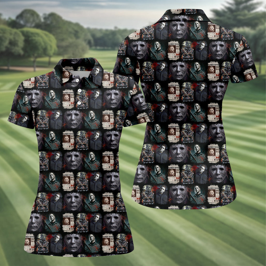 Michael Myers Halloween Funny Golf Shirts Women, Classic Horror Characters Ladies Golf Tops, Horror Movie Shirt