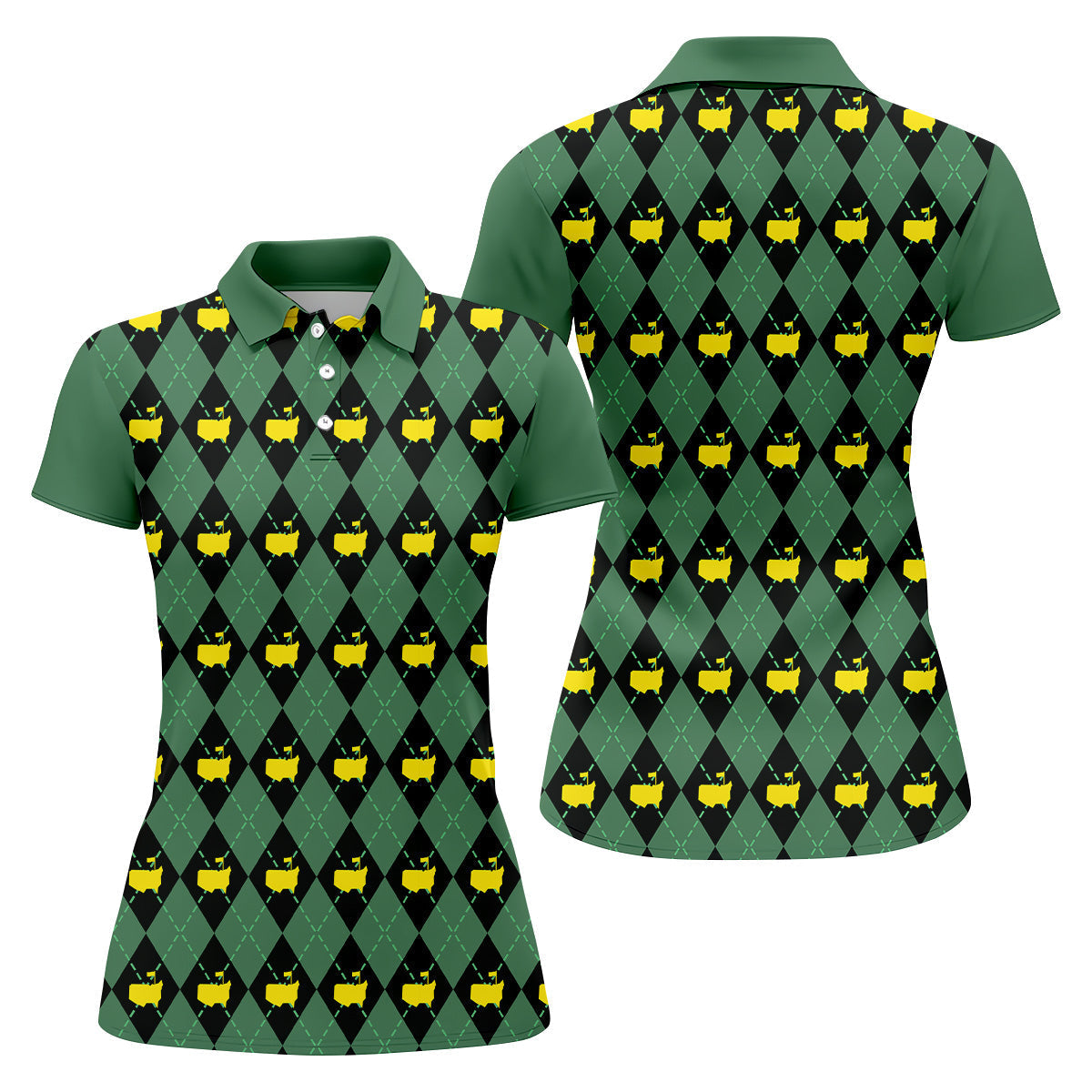 Green and Black Classic Argyle Women Golf Top, Ladies Sleeveless Polo, Women's Polo Shirt