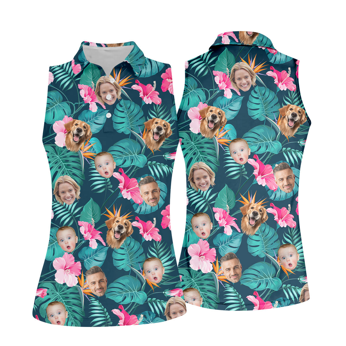 Palm Leaf Pattern, Hibiscus Shirt, Green Hawaiian Shirt, Custom Face Shirt, Women Polo, Ladies Golf Shirts