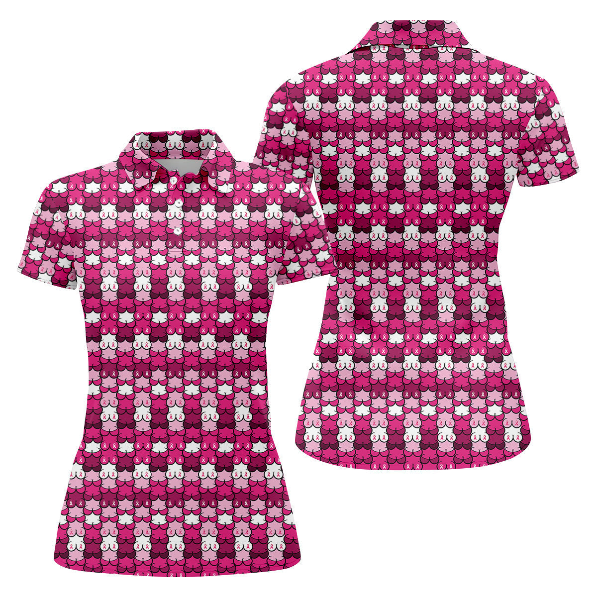 Breast Cancer Awareness Ribbon Womens Golf Shirt, Breast Cancer Awareness Shirt, Ladies Golf Shirt
