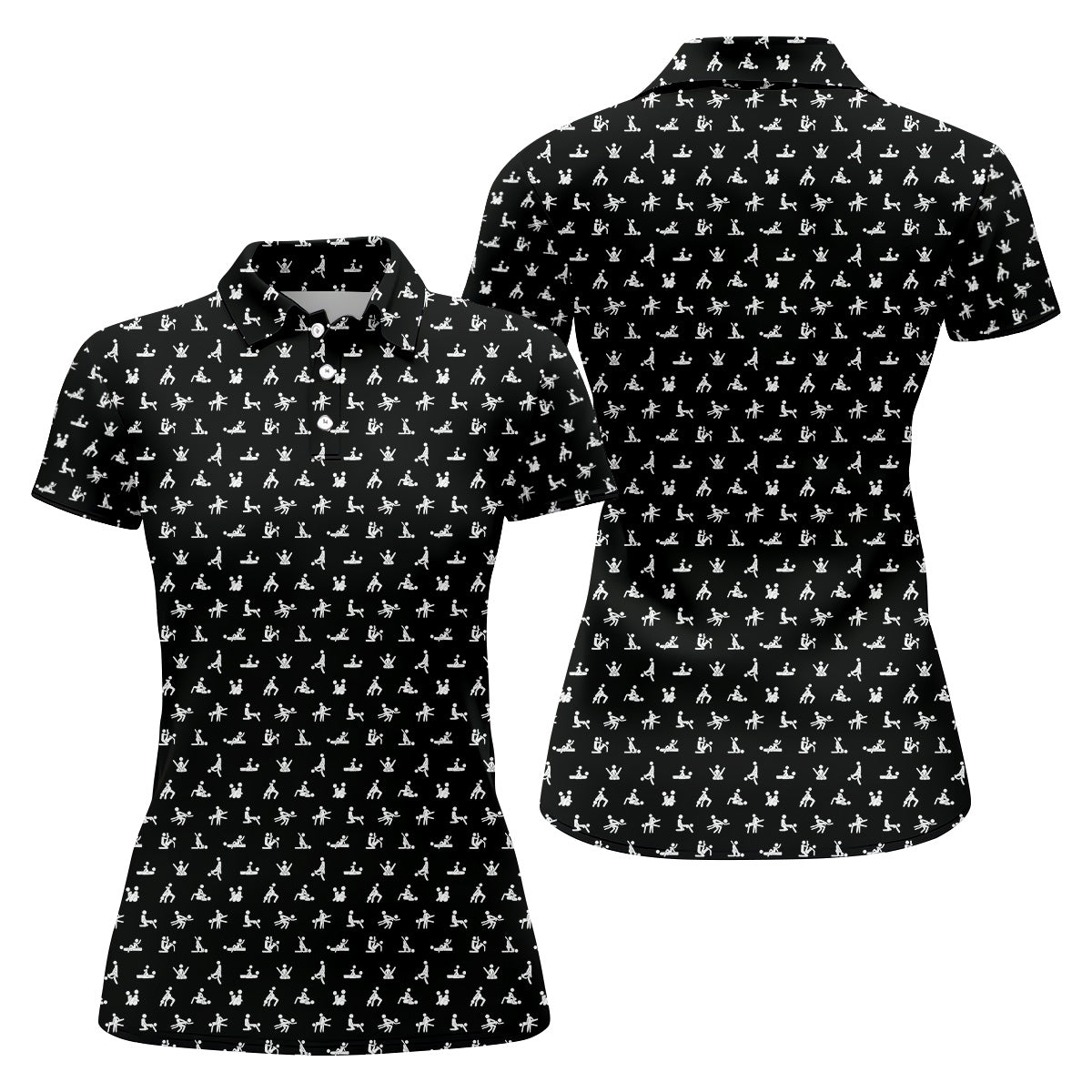 Funny Stick Figure Black And White Golf Polo ShirtFunny Position Golf Shirt, Fun Womens Golf Shirts, Ladies Golf Shirt