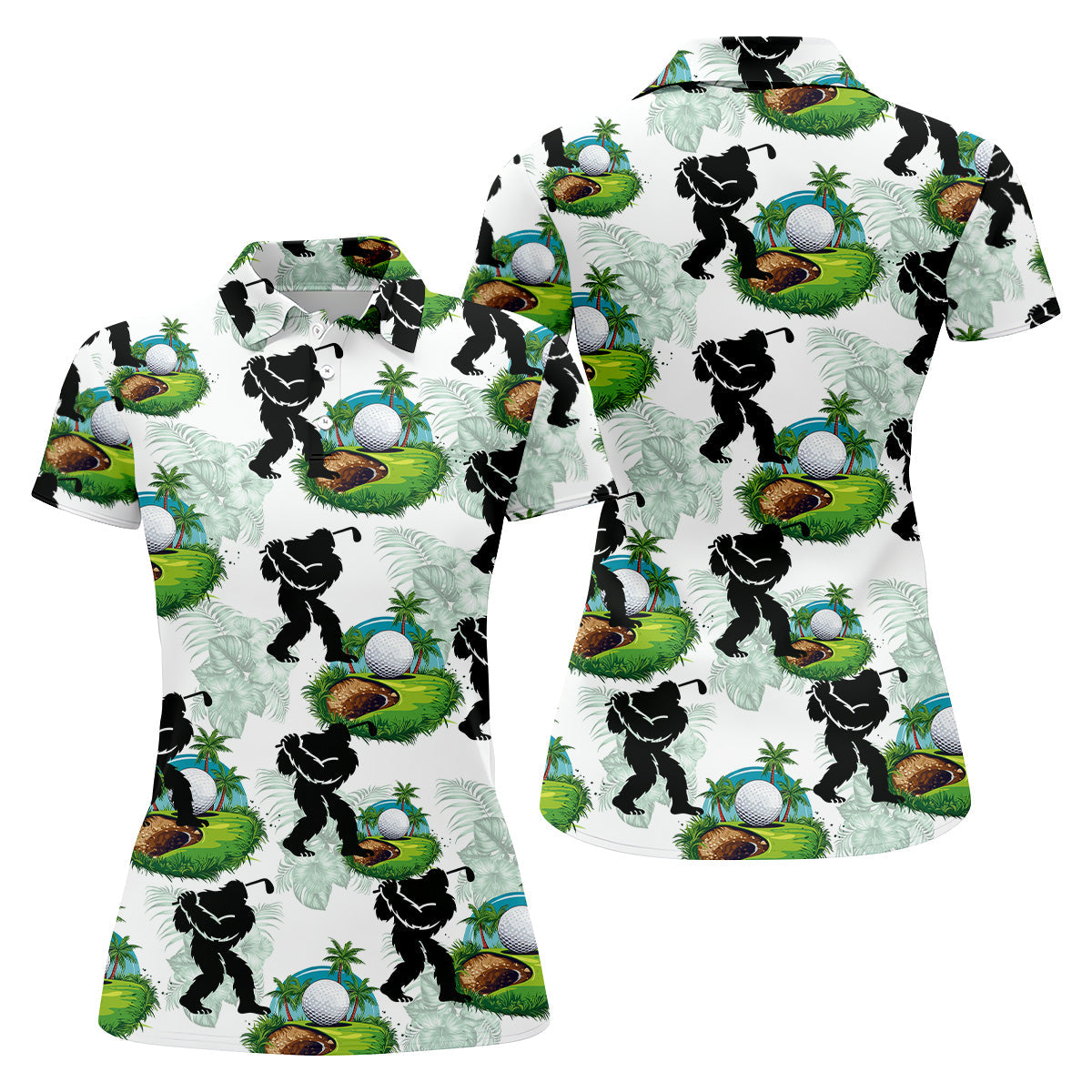 Tropical Golf Cart Bigfoot Golf Shirt, Funny Bigfoot Women Golf Top, Ladies Golf Shirts, Cool Golf Gifts