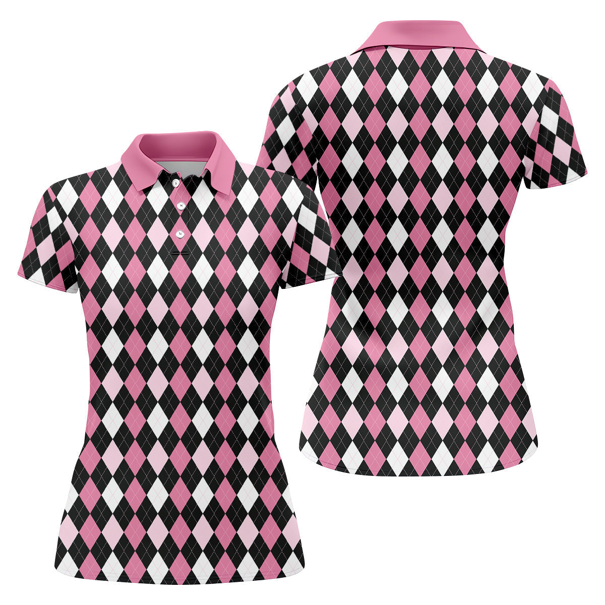 Black Pink Argyle Womens Golf Shirts, Ladies Pink Golf Shirt, Womens Golf Polo Shirt Golf Gift For Womens