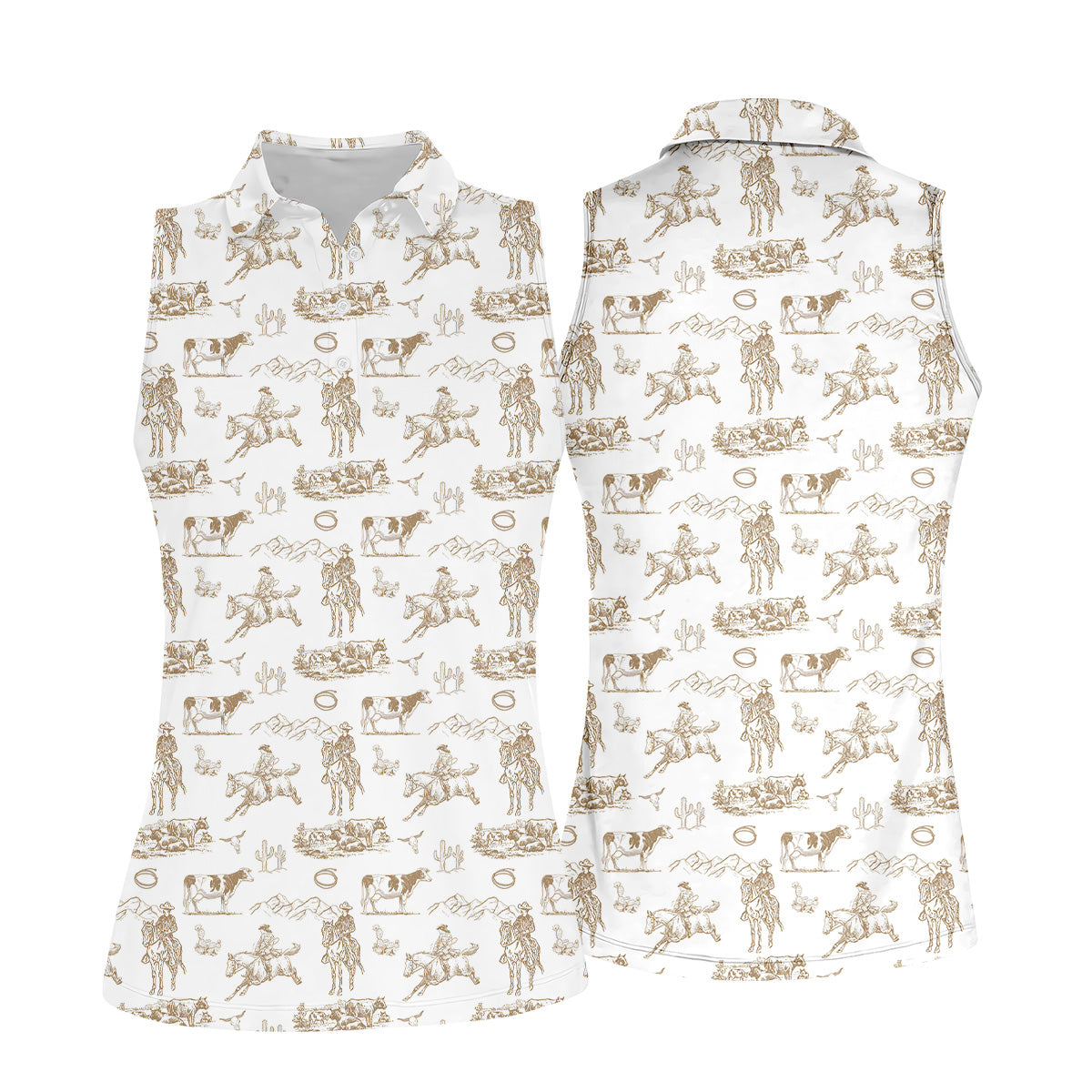 Cowboy Ride Horse Ladies Sleeveless Polo, Golf Shirt For Women, Ladies Golf Shirts, Golfing Apparel