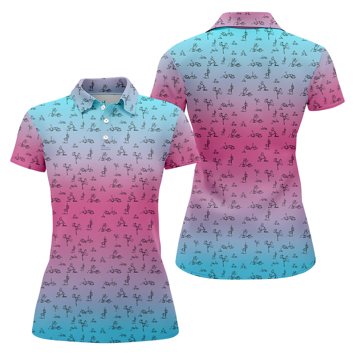 Stick Figure Couple Pink Blue Fun Womens Golf Shirts, Ladies Sleeveless Tops, Ladies Golf Polos