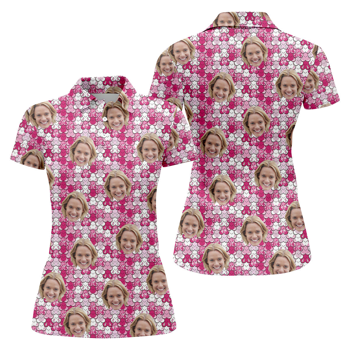 Custom Face Breast Cancer Golf Shirt, Women Golf Top, Ladies Golf Polos, Breast Cancer Awareness Shirt