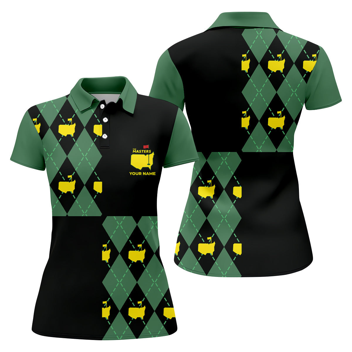 Green and Black Argyle Golf Shirt, Women Golf Top, Ladies Sleeveless Polo, Women's Polo Shirt