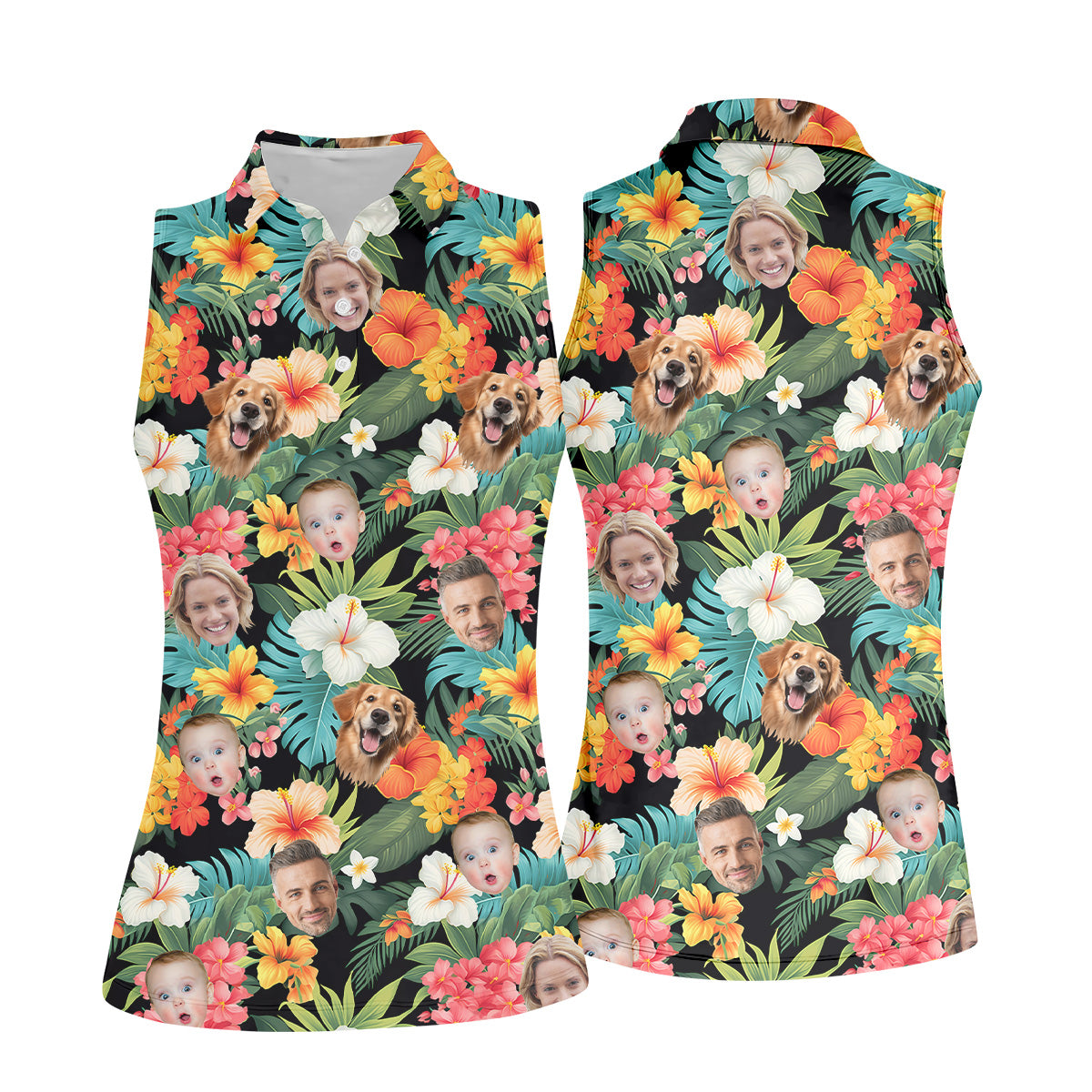 Hibiscus Hawaiian Shirt, Ladies Floral Shirt, Custom Face Shirt, Womens Hawaiian Golf Shirts, Ladies Golf Shirts