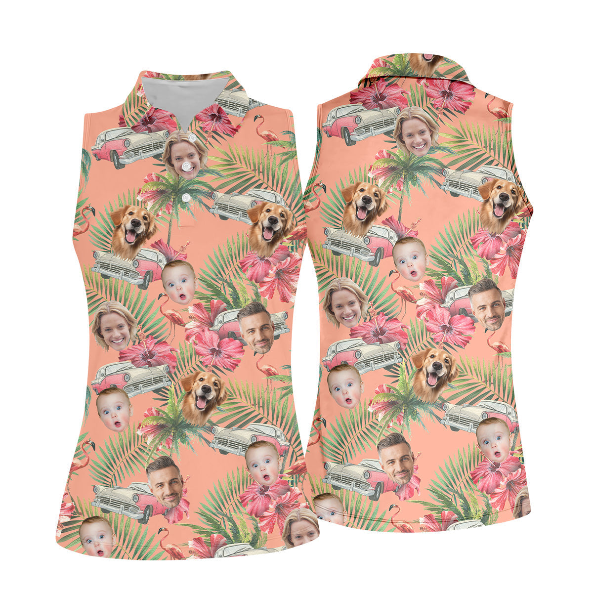 Hibiscus Shirt, Palm Tree Shirt, Pink Hawaiian Tops For Women, Custom Face Shirt, Ladies Golf Shirts