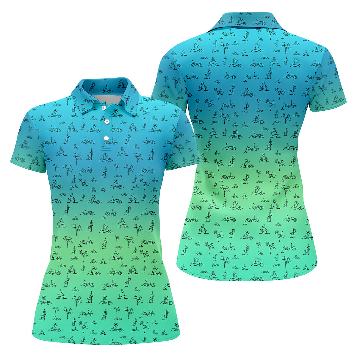 Stick Figure Couple Ombre Fun Womens Golf Shirts, Unique Gift For Golfer, Ladies Golf Polos