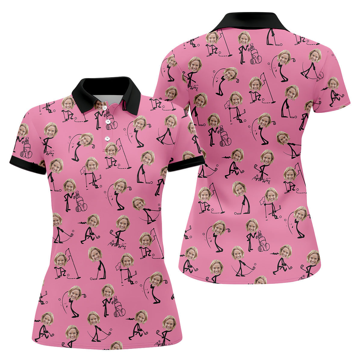 Funny Stickman Pink Custom Face Golf Shirt, Ladies Sleeveless Polo, Women's Polo Shirt