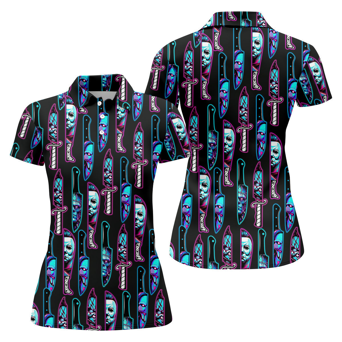 Funny Horror Character Women Golf Shirt, Horror Movie Shirt, Halloween Golf Shirt, Scary Halloween Shirts, Womens Golf Gifts