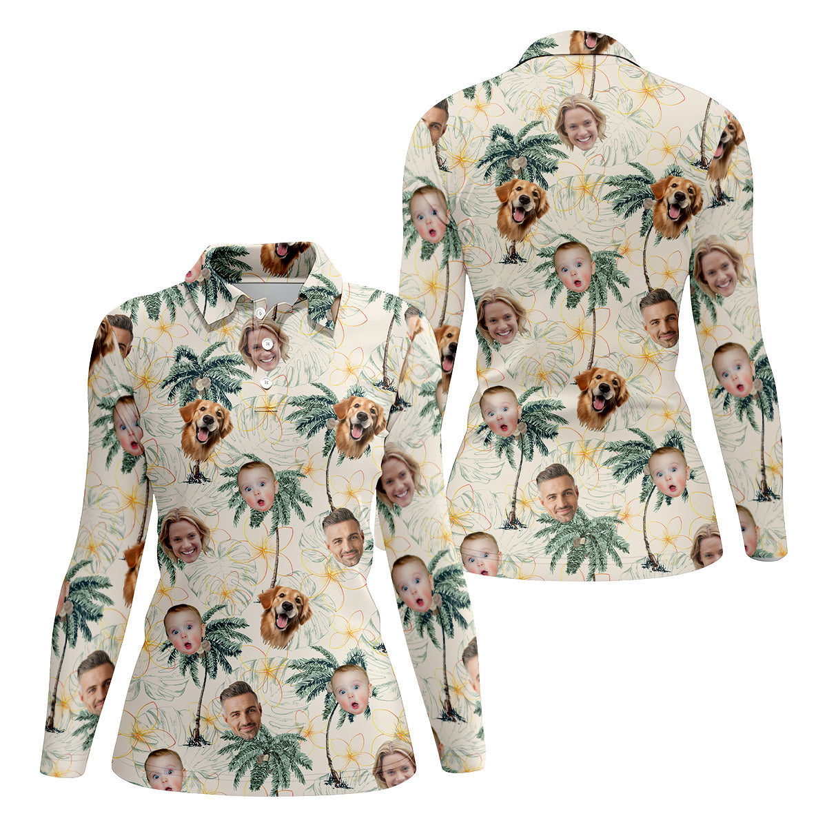 Ladies Palm Tree Shirt, Floral Shirt Women, Hawaiian Golf Shirts, Custom Face Shirt, Ladies Golf Tops