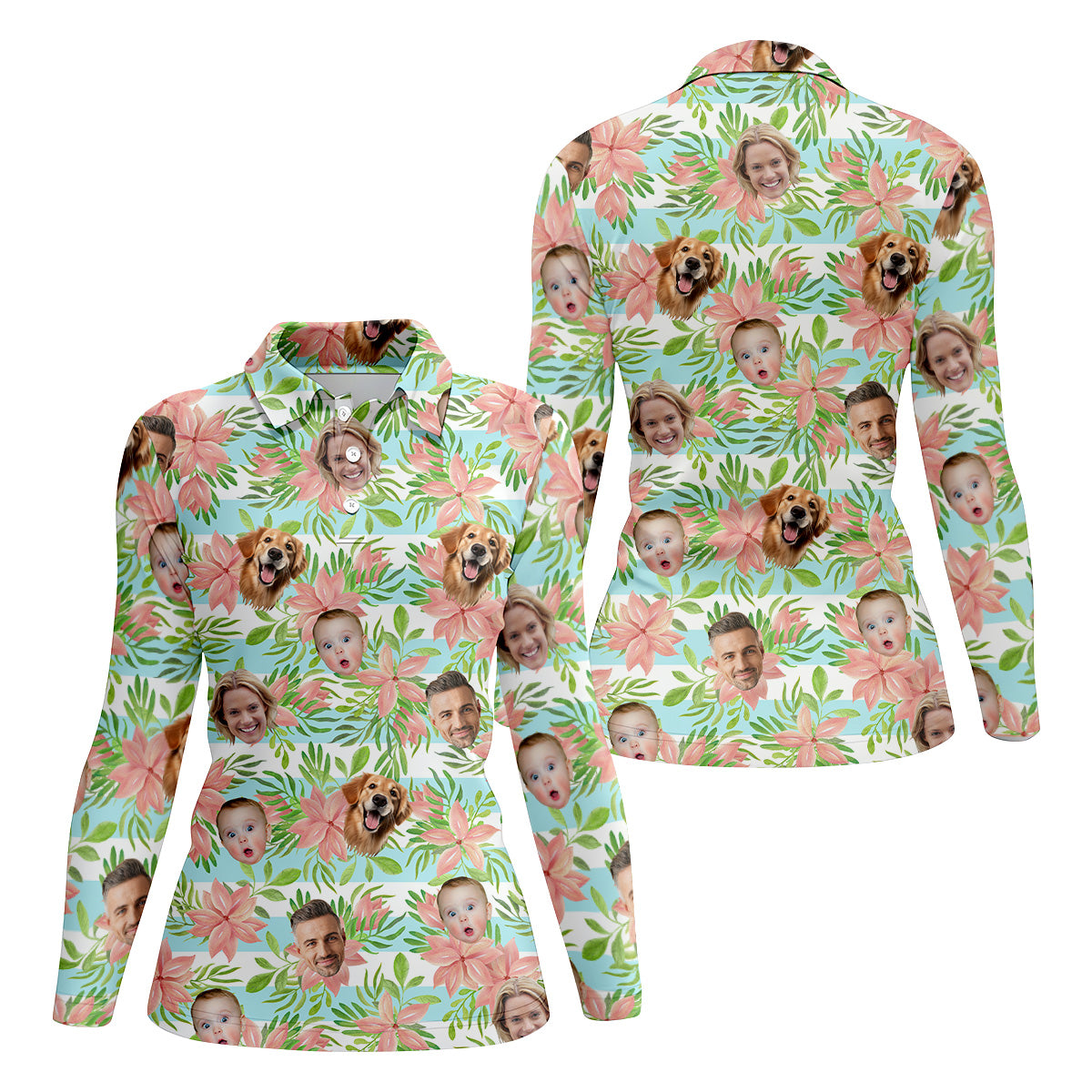 Hawaiian Punch Hibiscus, Pink And Green Shirt, Custom Face Shirt, Women Golf Top, Ladies Golf Polos