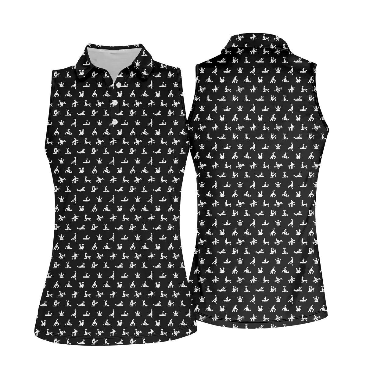 Funny Stick Figure Black And White Golf Polo ShirtFunny Position Golf Shirt, Fun Womens Golf Shirts, Ladies Golf Shirt