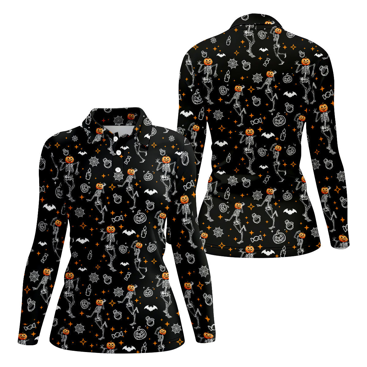 Skeleton Black Golf Shirt, Halloween Golf Shirt, Fun Golf Polos, Sleeveless Womens Golf Shirts, Ladies Golf Shirts