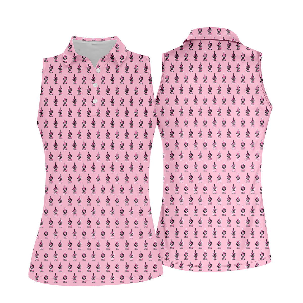 Funny Middle Finger Pink Golf Shirt, Breast Cancer Golf Shirt, Fun Womens Golf Shirts, Ladies Golf Shirt