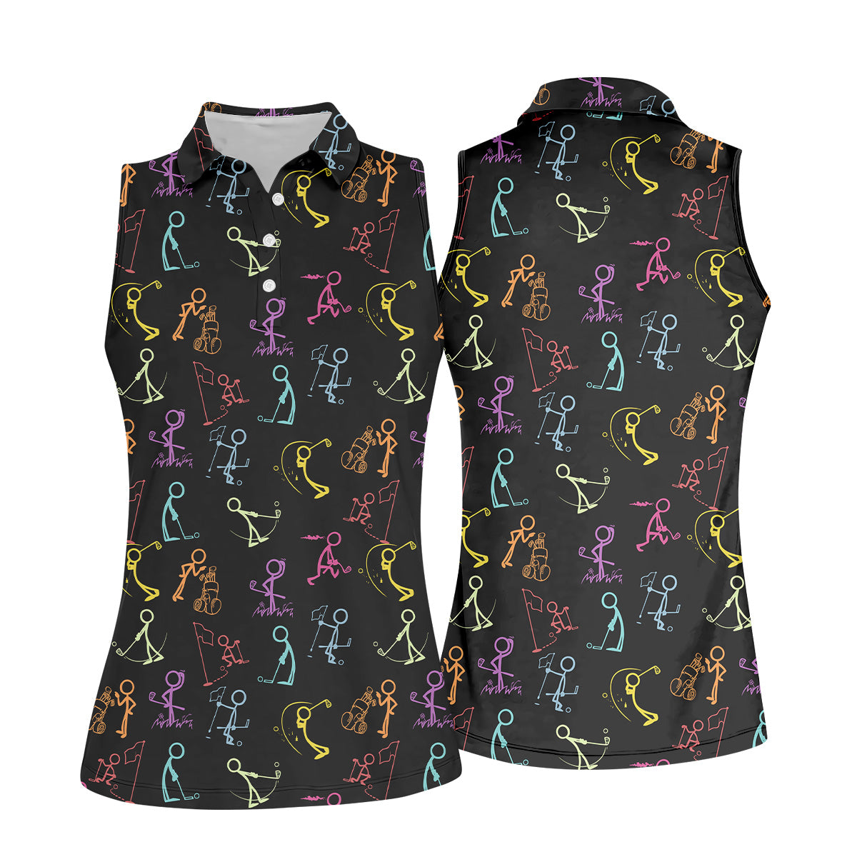 Funny Stickman Golfer Pose Black Golf Shirt, Unique Gift For Golfer, Ladies Golf Polos, Women's Polo Shirt