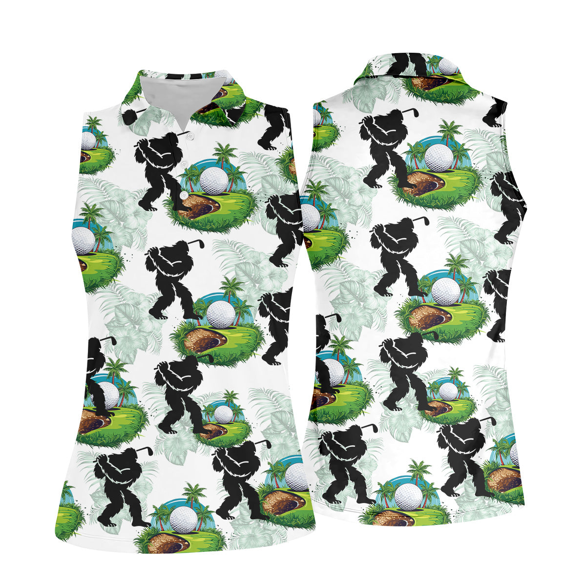 Tropical Golf Cart Bigfoot Golf Shirt, Funny Bigfoot Women Golf Top, Ladies Golf Shirts, Cool Golf Gifts
