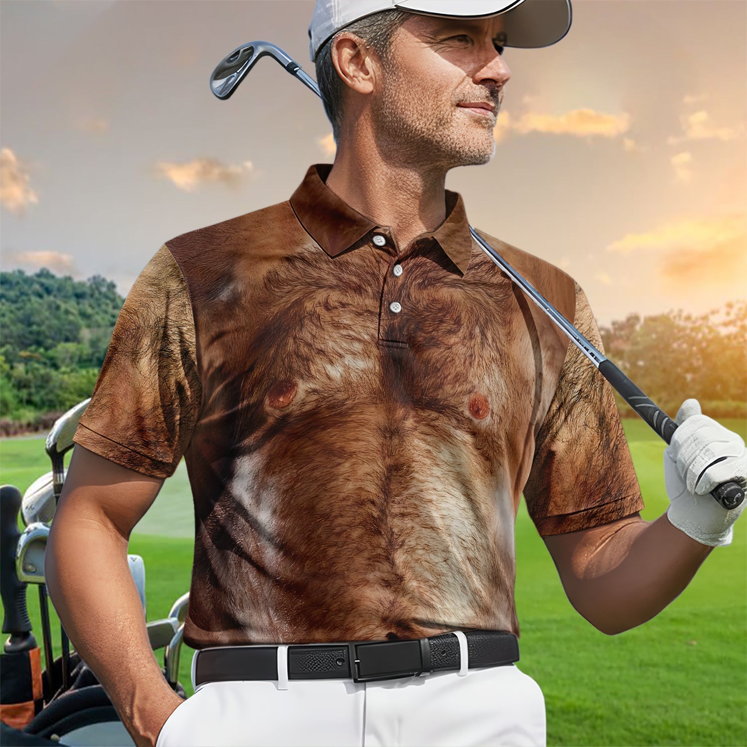 Fanient Hairy Chest Golf Polos, Funny Golf Shirt For Men, Crazy Golf Gift For Golfer