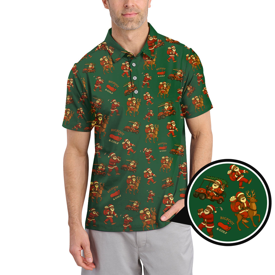 Christmas Golf Shirt, Funny Pattern Golf Shirt, Bigfoot Golf Shirt For Men