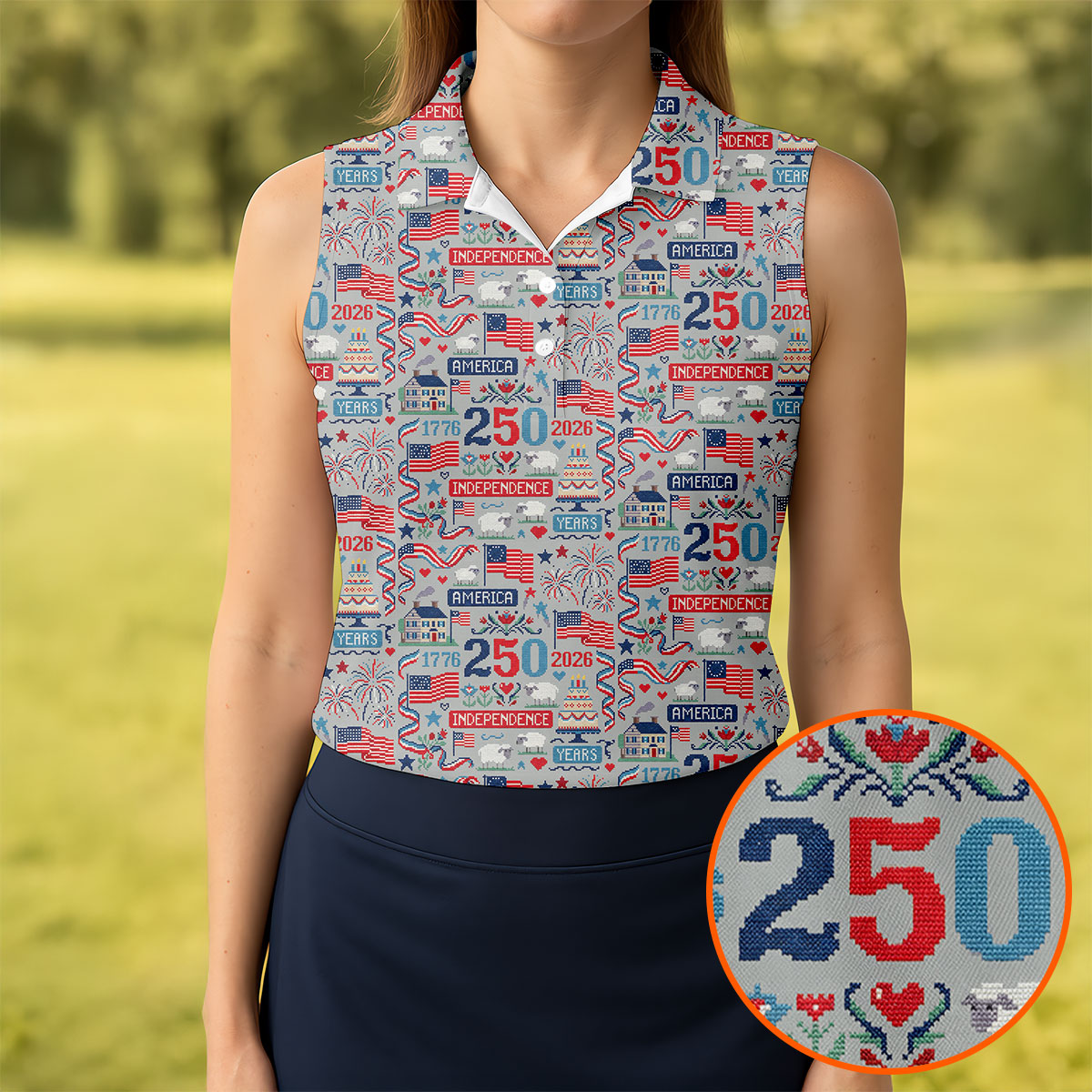 America Independence 250 Years Grey Golf Shirt, Patriotic 4th Of July Golf Shirt For Women