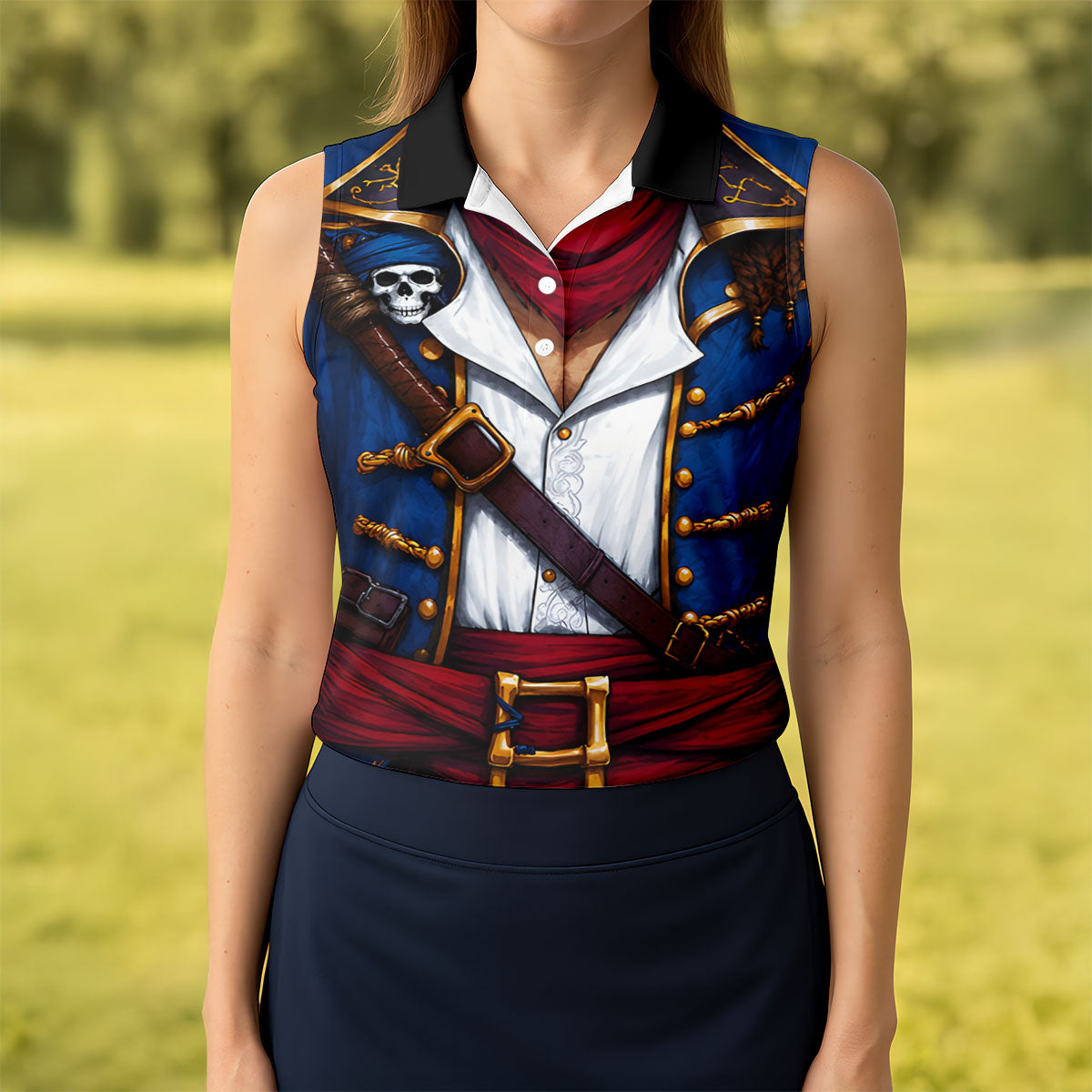 Caribbean Pirate Golf Shirt, Classic Buccaneer Captain Uniform, Golf Shirt For Women