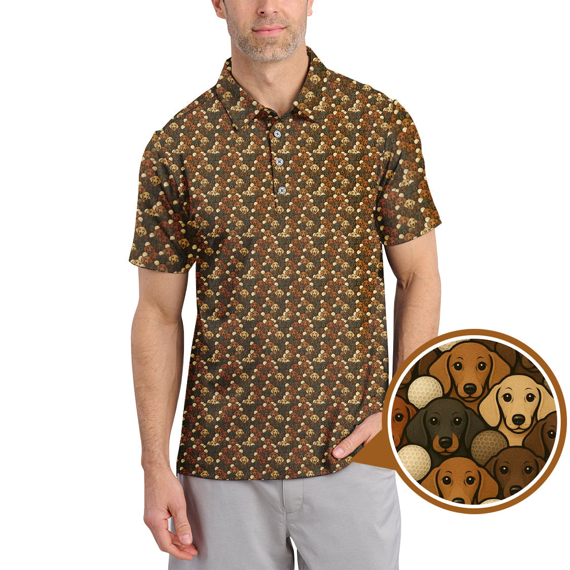 Dachshund Dog Pattern Golf Shirt, Funny Dachshund Golf Shirt For Dog Lovers, Golf Gift For Men's