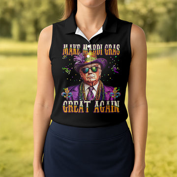 Make Mardi Gras Great Again Fun Women's Golf Shirts, Women's Golf Tops, Ladies Golf Shirt