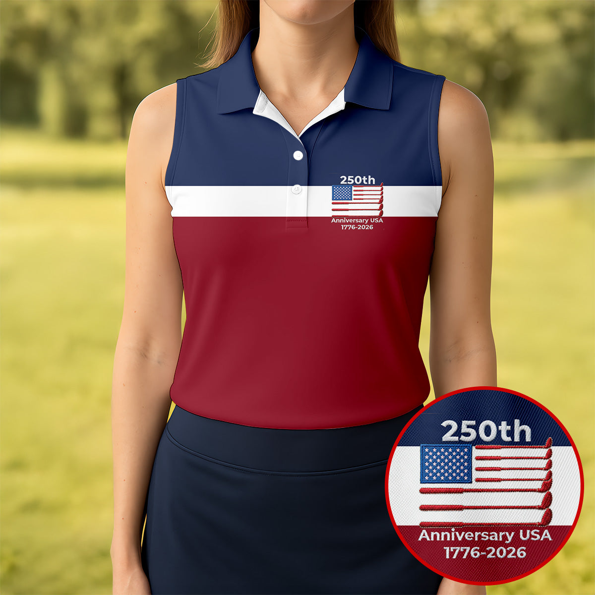 250th Anniversary USA 1776-2026 Red White Blue Ladies Golf Tops, 4th Of July Golf Shirt For Women
