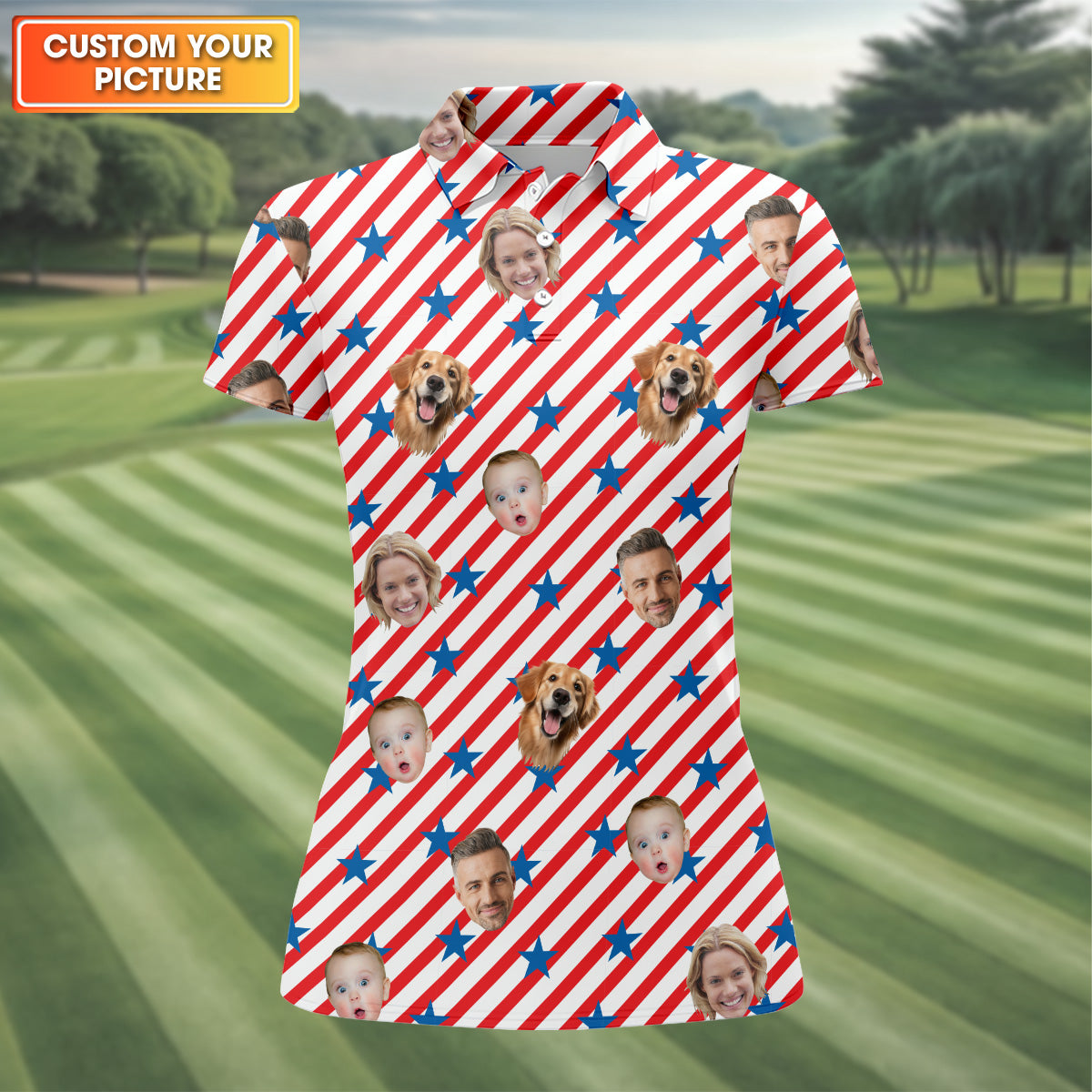 Custom Face Shirt, Personalized Dog Shirts, Long Sleeve Golf Shirts, Golf Tops For Women, Family Portrait Golf Shirt