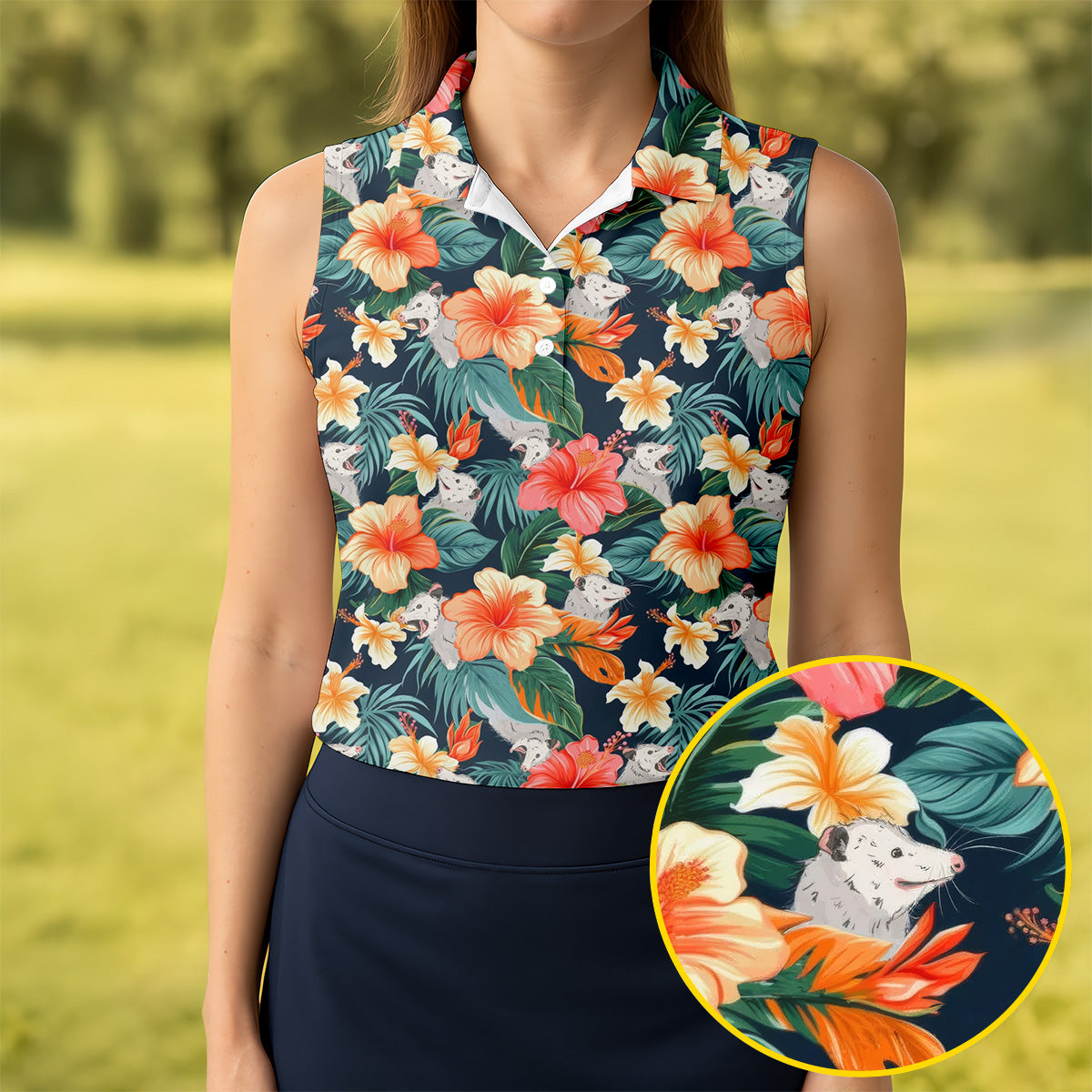 Large Hibiscus Flowers Tropical Vibe Ladies Golf Tops, Hawaiian Golf Shirts, Golf Shirt For Women