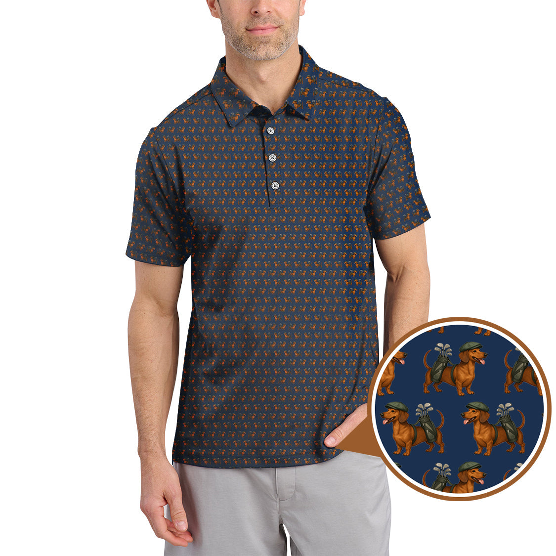 Dachshund Pattern Golf Polos, Crazy Dachshund Golf Shirt For Men, Funny Golf Shirt