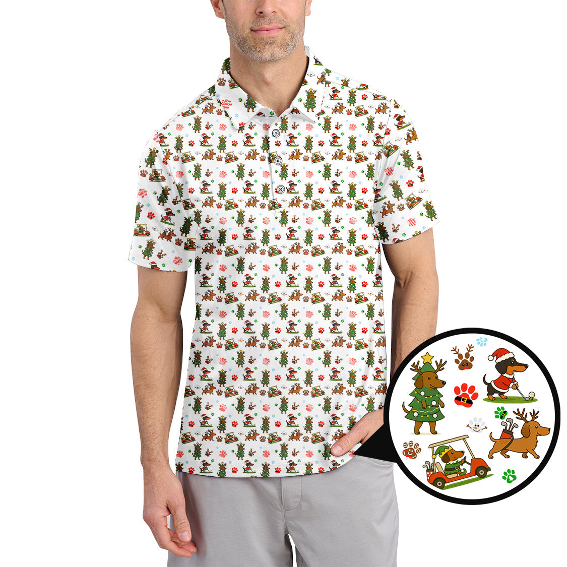 Christmas Golf Shirt, Funny Dachshund Golf Shirt, Pattern Golf Shirt For Men