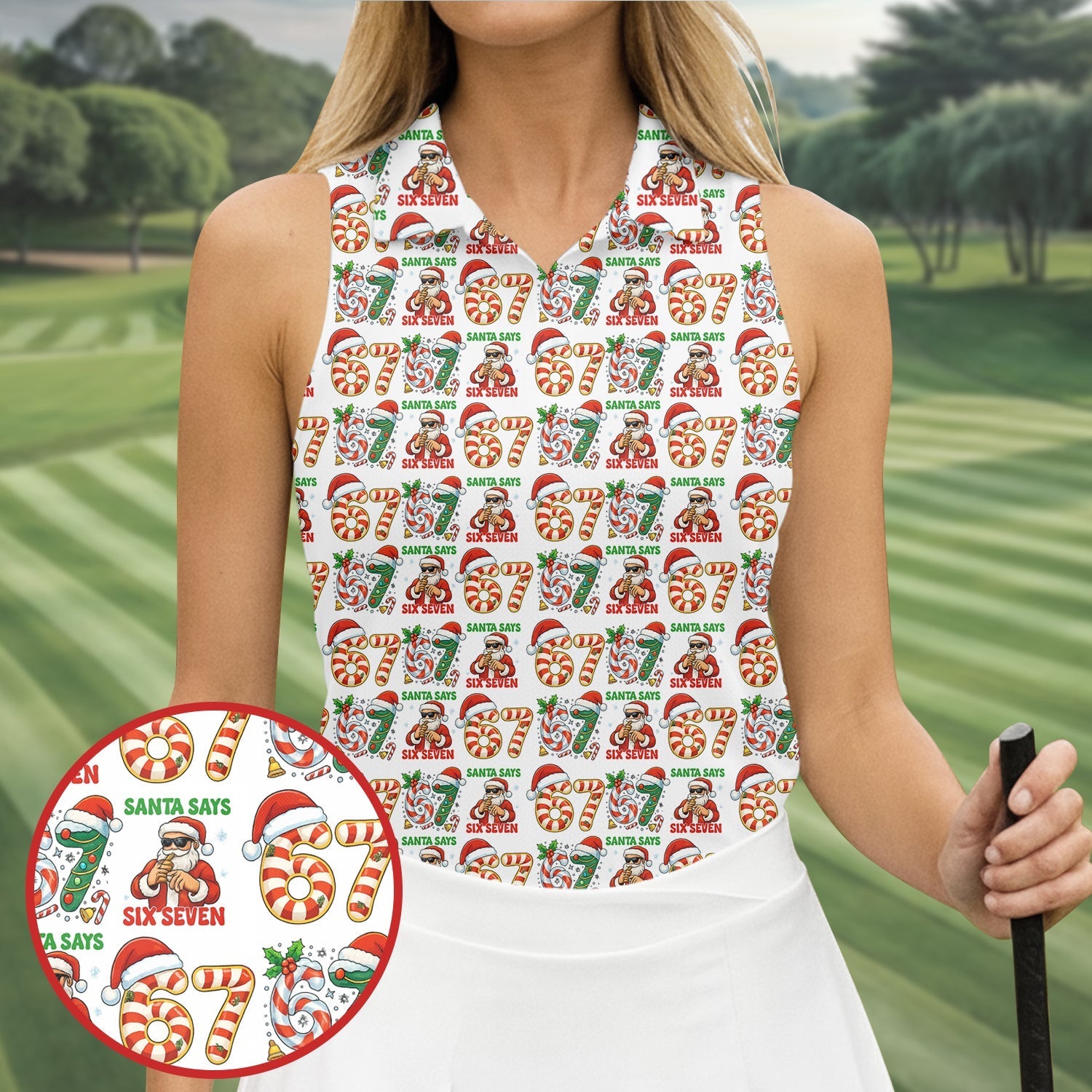 Santa Says Six Seven Funny Christmas Golf Tops For Women, Christmas Golf Shirt, Women Golf Apparel