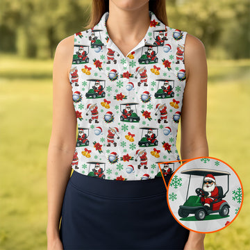 Santa Christmas White Polo Women, Cute Womens Golf Shirts, Christmas Golf Shirt, Ladies Golf Shirts