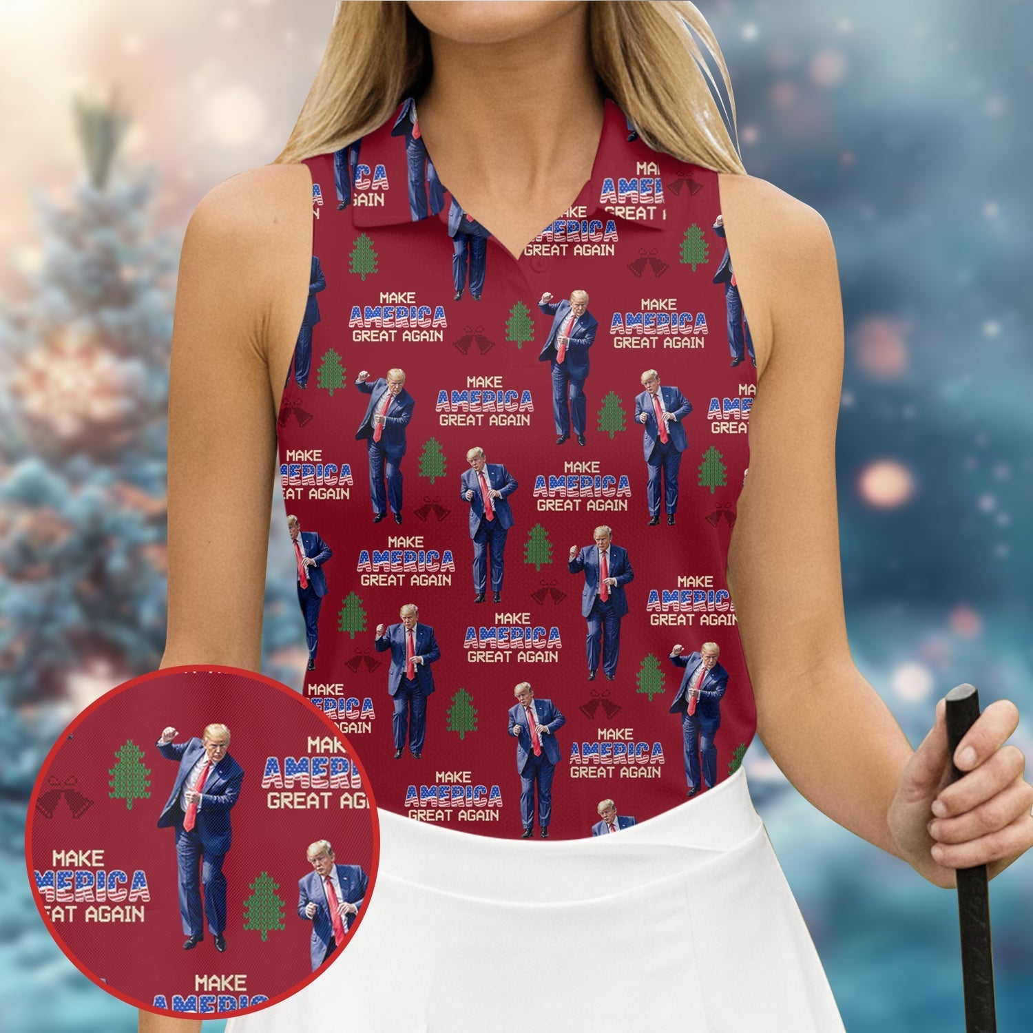 Make America Great Again Christmas Golf Trump Dancing Women's Golf Polo Shirt Ladies Golf Polos, Christmas Golf Gift