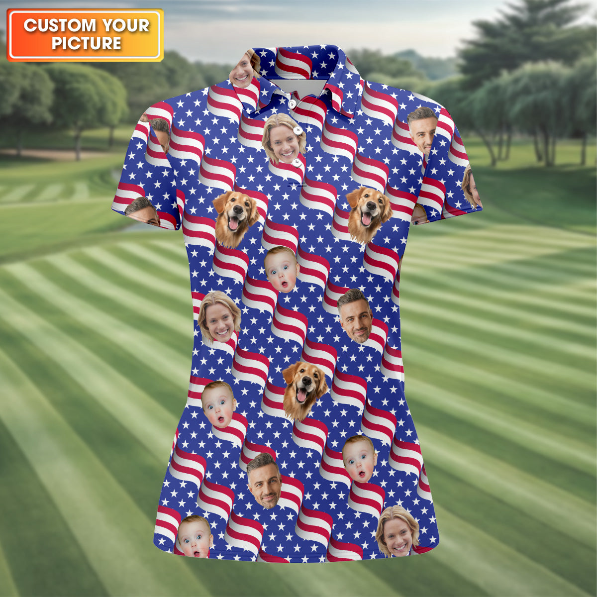 Women's Golf Polo ShirtAmerica Flag Golf Shirt For Ladies, Personalized Dog Shirts, Womens Golf Polo