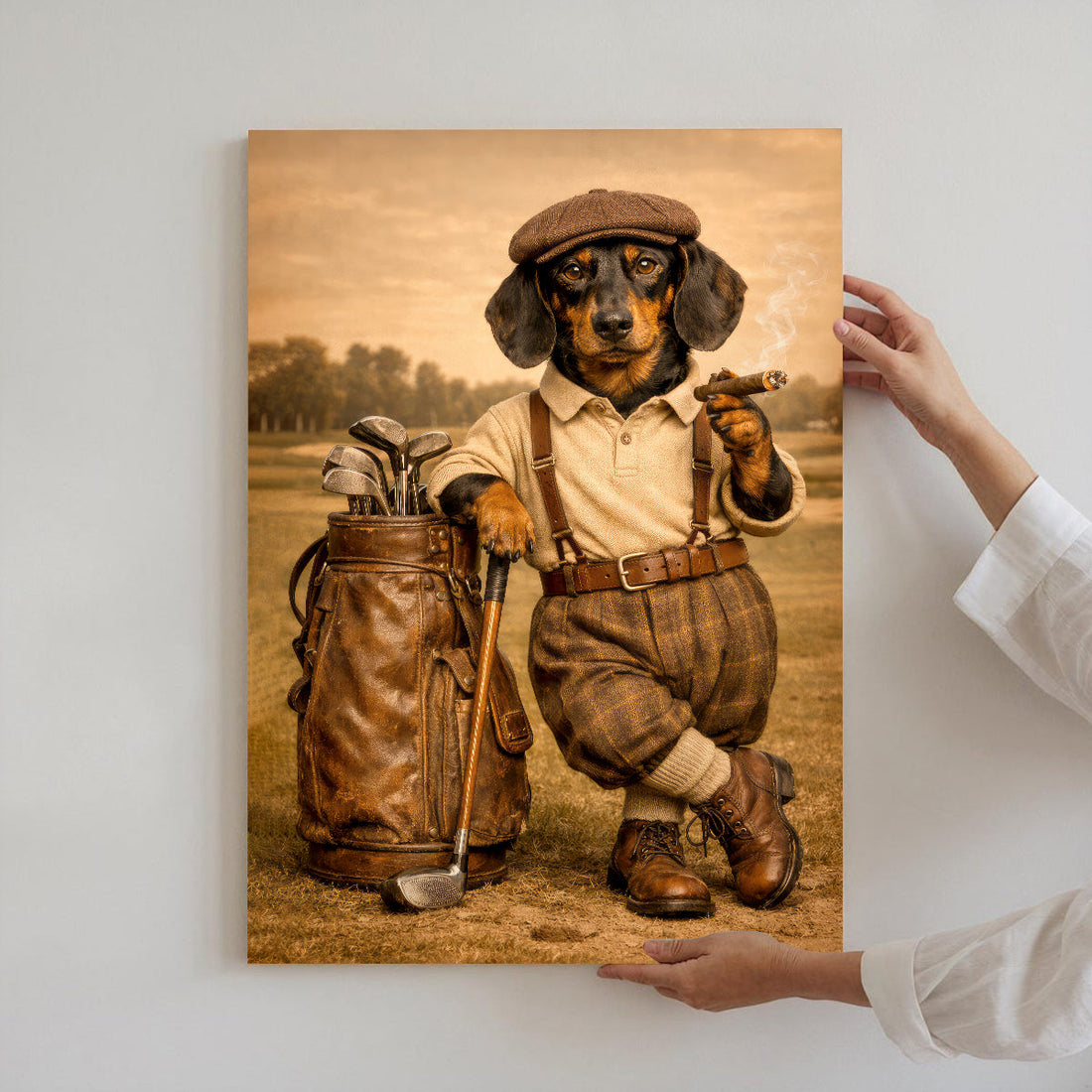 Vintage Dachshund Golf Poster, Wiener Dog Golf Wall Art, Golf Canvas For Men