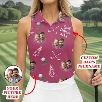 Golf Partner For Life Custom Photo Pink Purple Women Golf Top, Valentines Golf Gift, Ladies Golf Polos