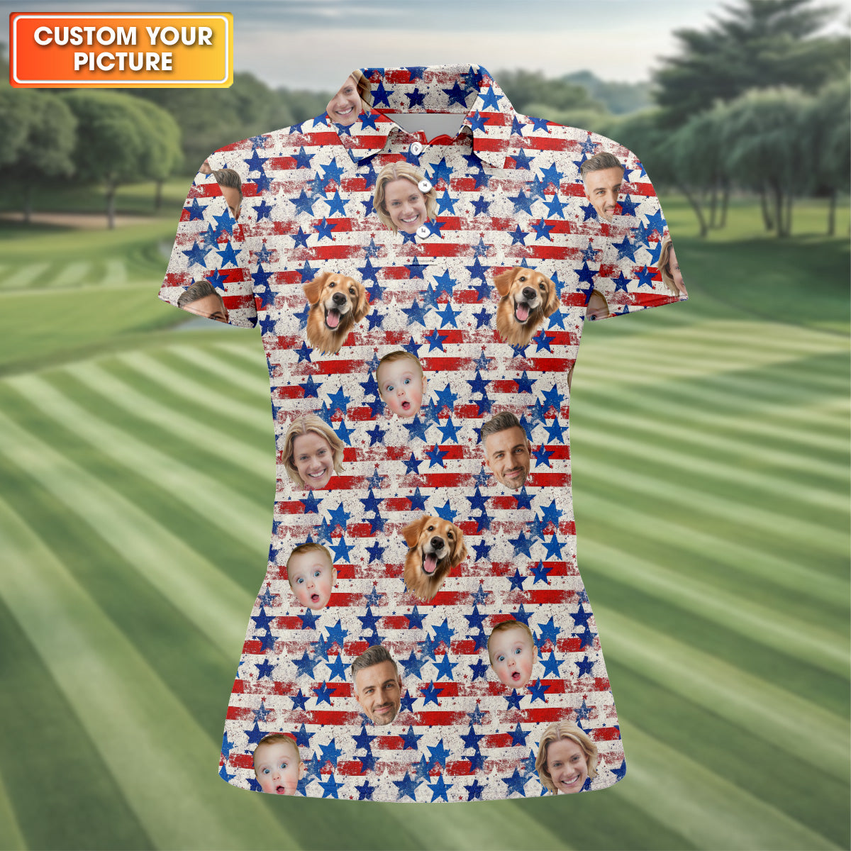 Patriotic Golf Shirt, USA Golf Shirt For Ladies, Women's Golf Polo Shirt Womens Golf Polo, Custom Pet Shirt