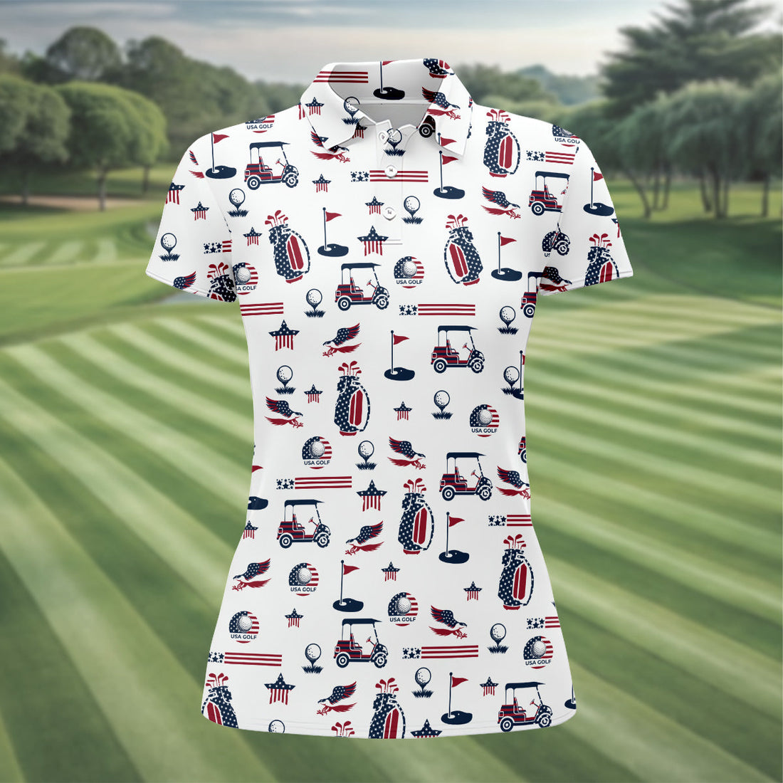 Patriotic USA Funny Womens Golf Polo ShirtPatriotic Golf Shirt, USA Golf Shirt, Custom Ladies Golf Shirt