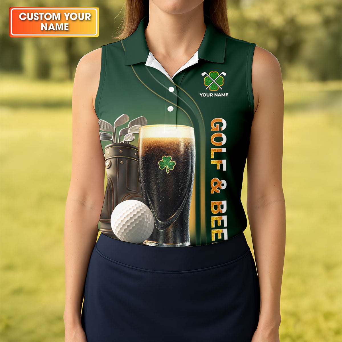 Birdie Bogey Eagle Par Golf And Beer St Patrick's Day Green Women's Golf Tops, Ladies Golf Polos