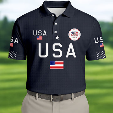 Free For 250 Years Black Patriotic Golf Shirt, 4th Of July Golf Shirt, 250th Anniversary Polo Shirts For Men