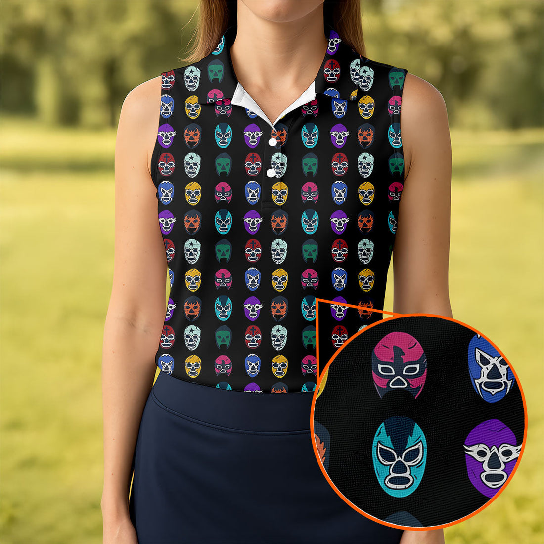 Lucha Libre Mask Wrestling Mexican Culture Art Women's Golf Tops, Ladies Golf Shirt