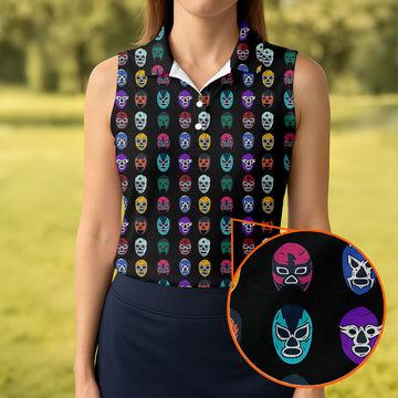 Lucha Libre Mask Wrestling Mexican Culture Art Women's Golf Tops, Ladies Golf Shirt